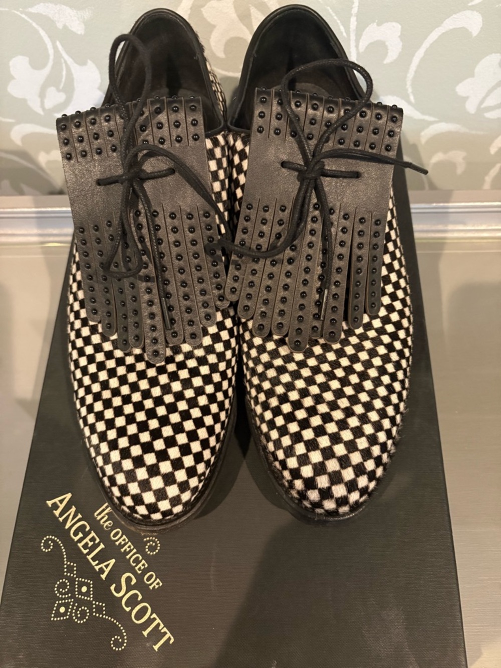 Office of Angela Scott Miss Jane Checkerboard Haircalf Oxford Loafer EU 39 - Picture 6 of 8